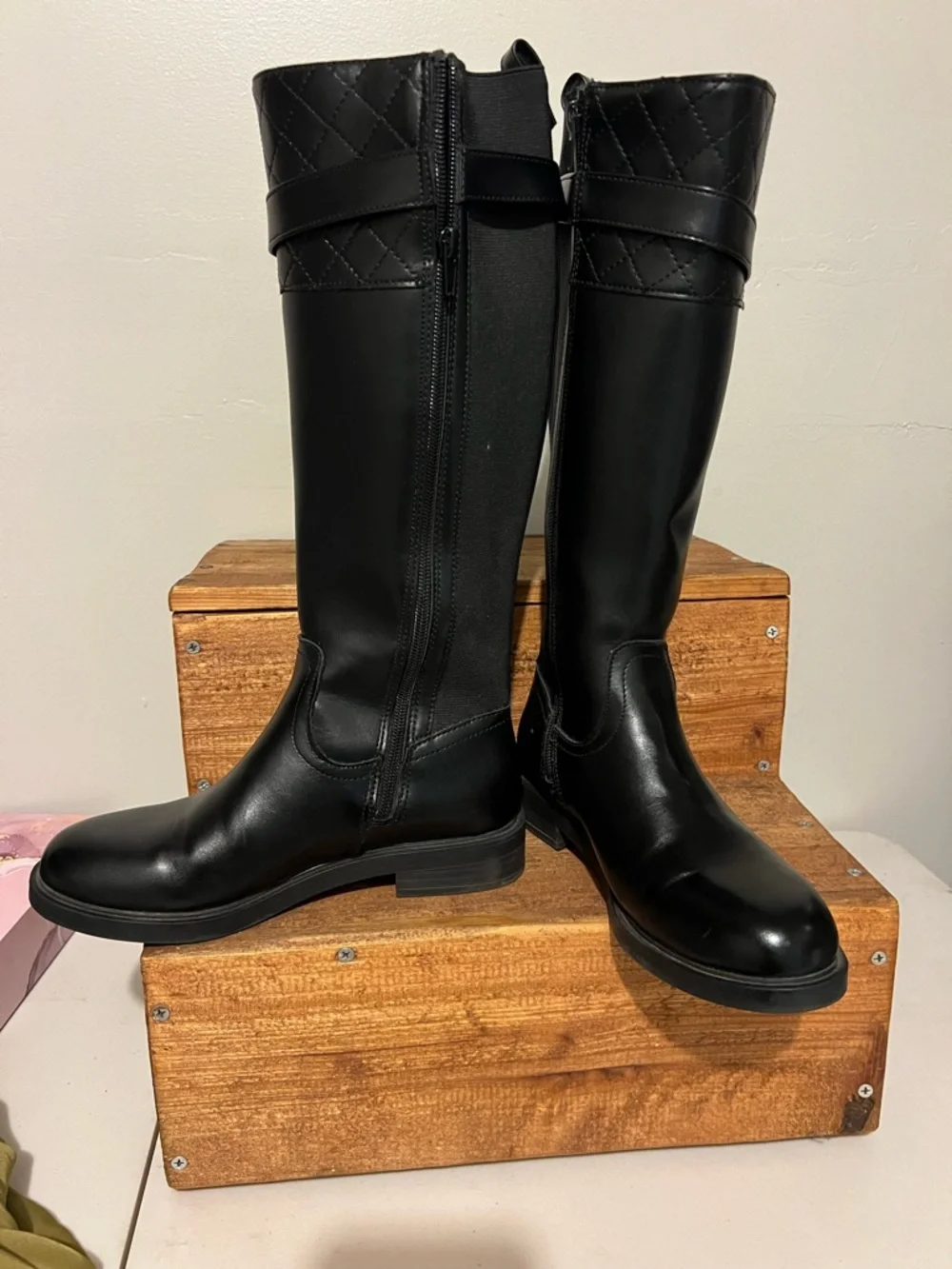 St. John's Bay Black Quilted-Cuff Knee Riding Boot with Buckle